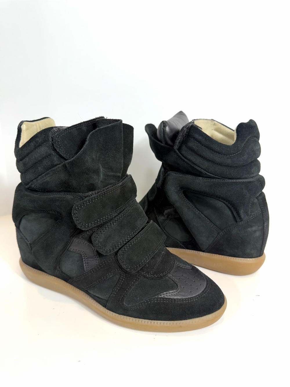 Isabel Marant Black Suede Bekett Wedge High Top Sneakers Size 37 Leather